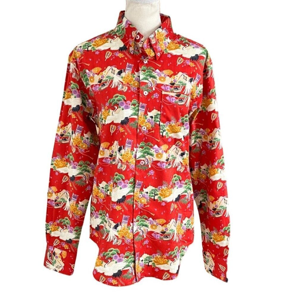 Naked & Famous Denim Red Floral Print Button-Down Shirt